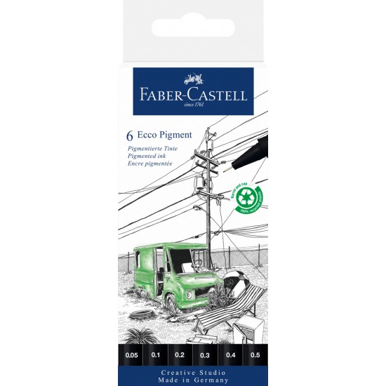 LINER ECO PIGMENT SET 6 BUC BLACK EDITION FABER-CASTELL LINER ECO PIGMENT SET 6 BUC BLACK EDITION FABER-CASTELL
